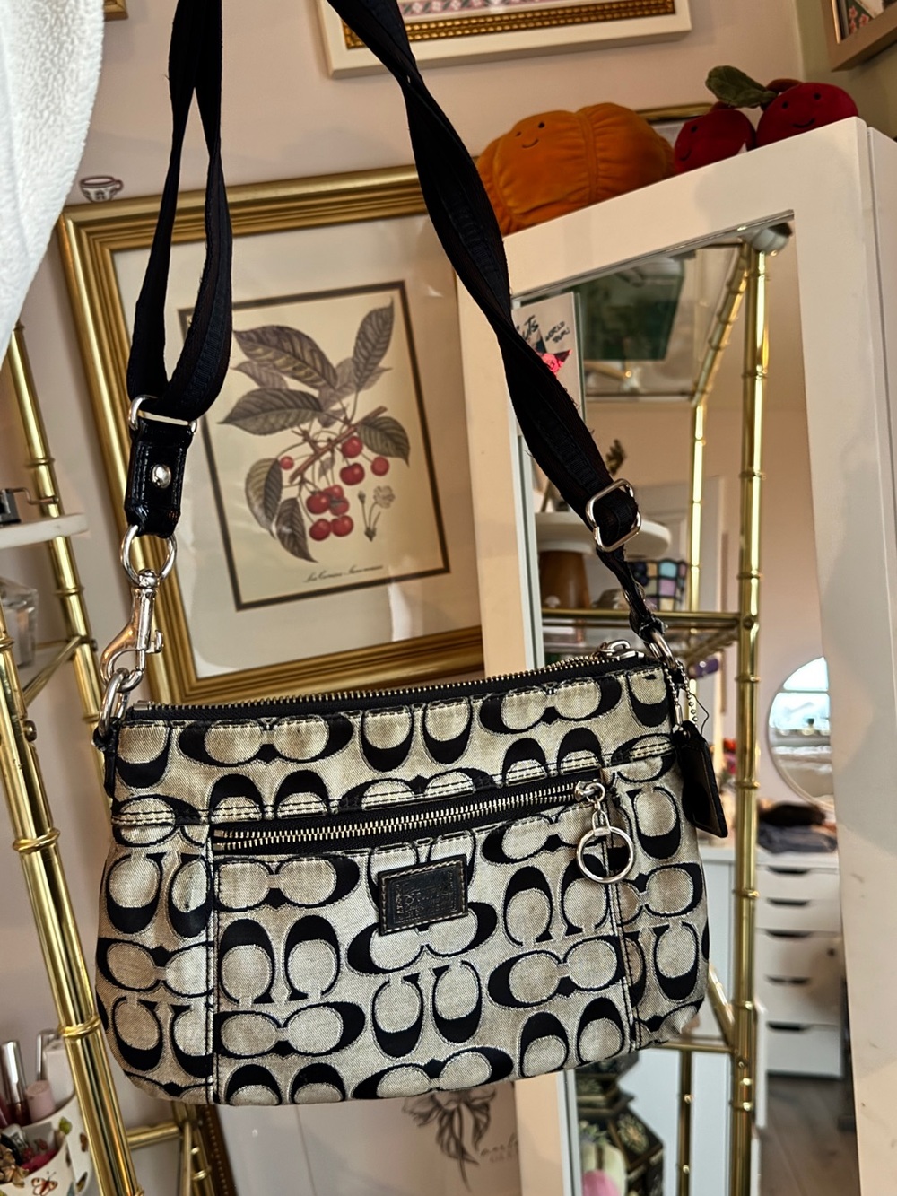 Coach Metallic Silver & Black Signature Shoulder Bag - Picture 4 of 6